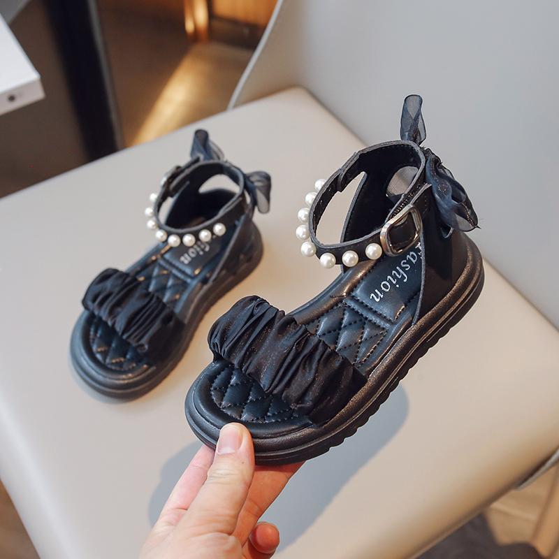 Girls Princess Sandals with Pearls Children Summer Beach Shoes Soft Soles Fashion Kids Bow-knot Gladiator Sandals Size 26-37