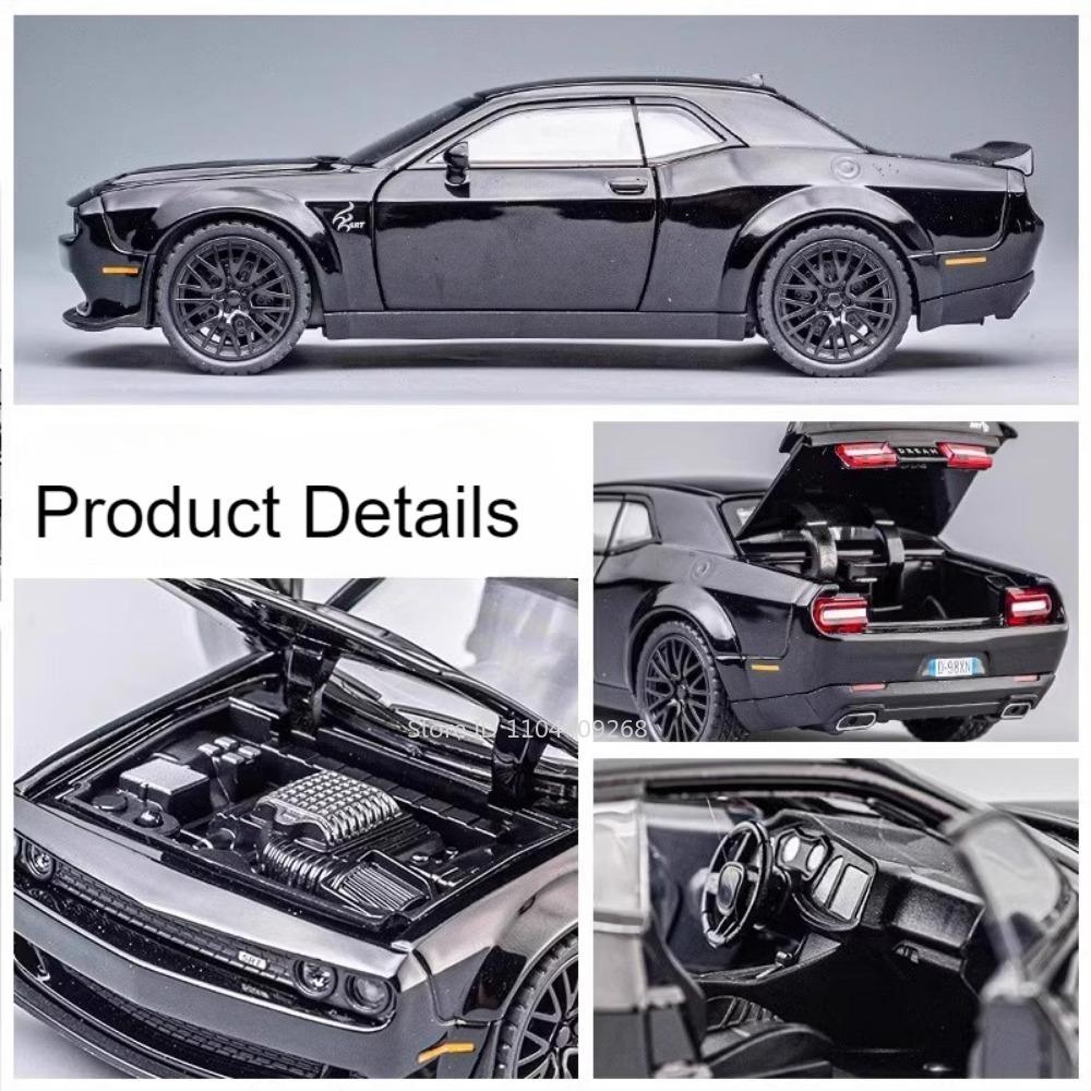 1:24 Scale Challenger Hellcat Charger 1970 Sports Car Model Toy Alloy Diecast Sound Light Pull Back Vehicle for Kids Presents