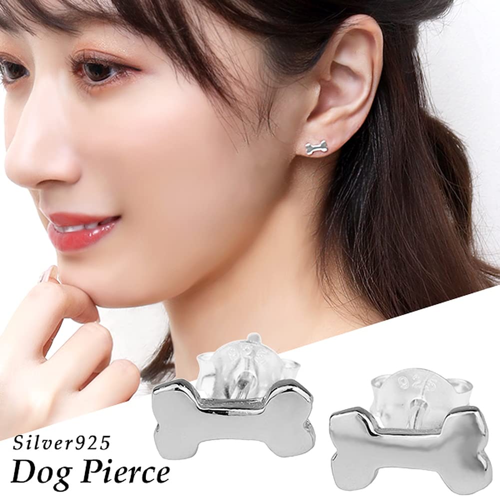 Shinjuku Gin no Kura Hundeknochen Silberohrringe (2-teiliges Set) - Tier-Ohrstecker für Damen, Stecker, Tier-Design, Hundeleckerlis