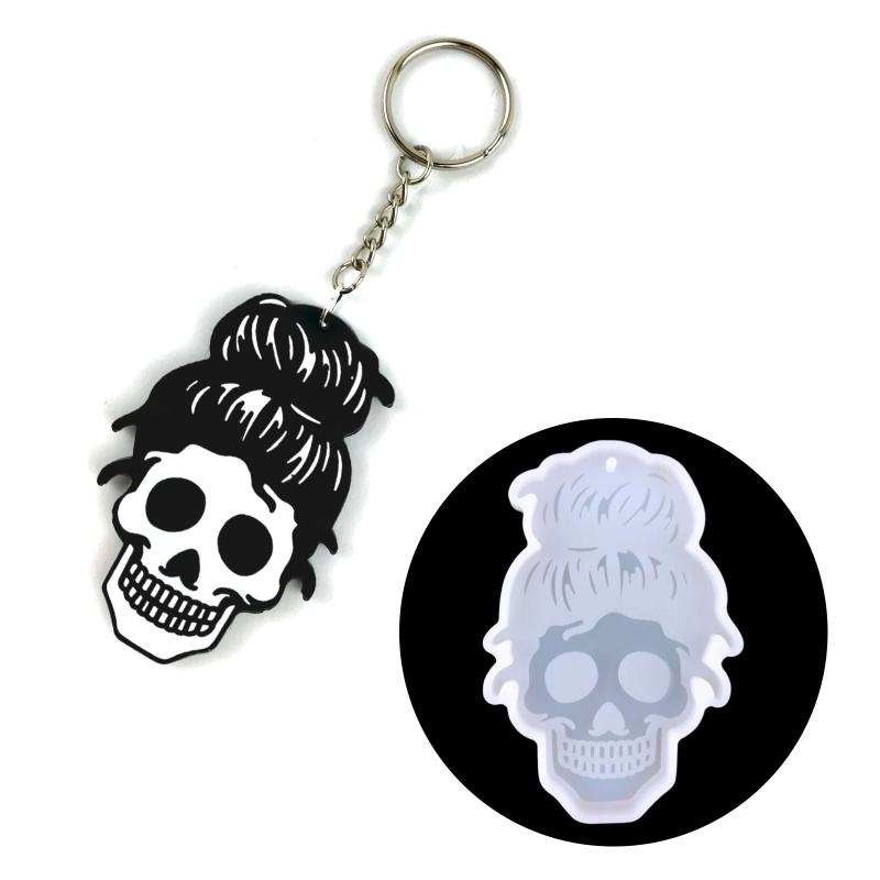 Human for Head Skull Keychain Drop Glue Mold Diy Halloween Pendant Backpack Decor Silicone Mold Epoxy Resin Crafting Mol