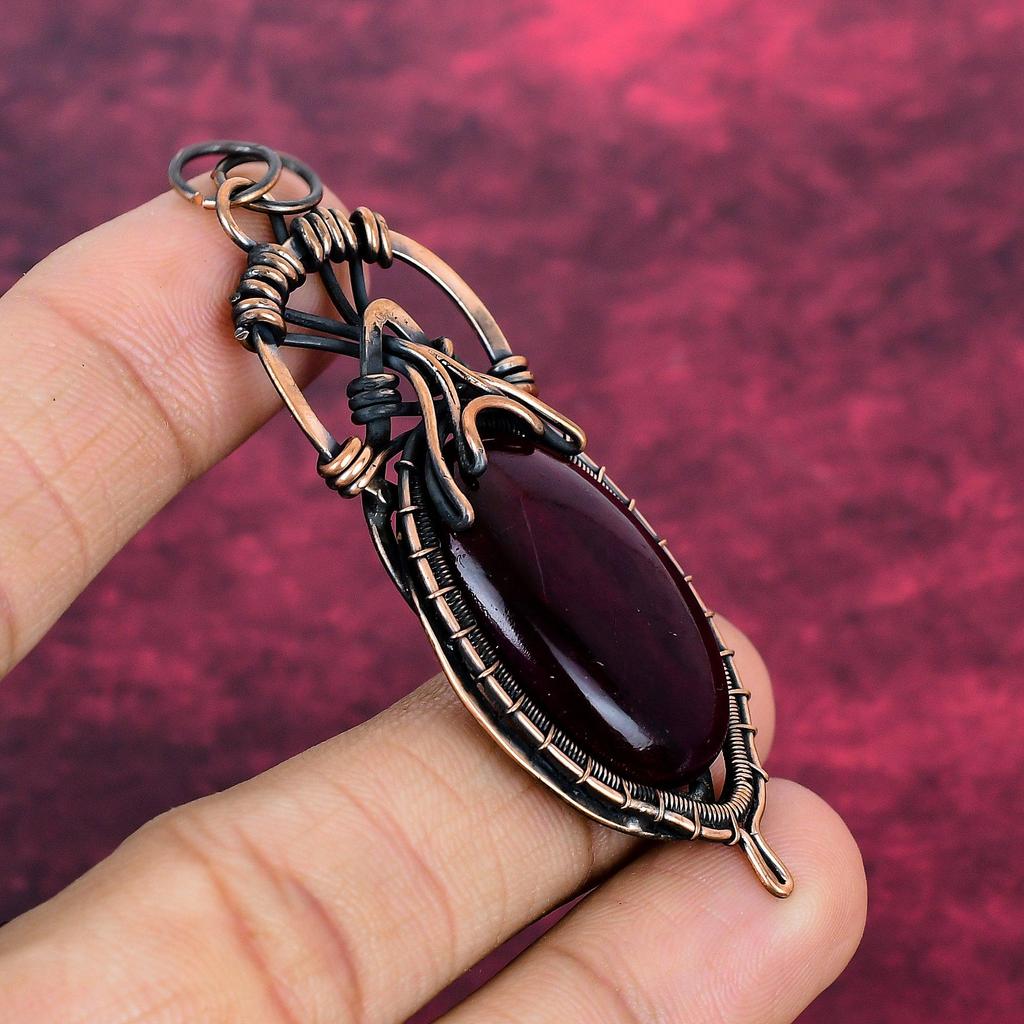 Red Fire Labradorite Gemstone Pendant Copper Wire Wrapped Jewelry Gifts For Her