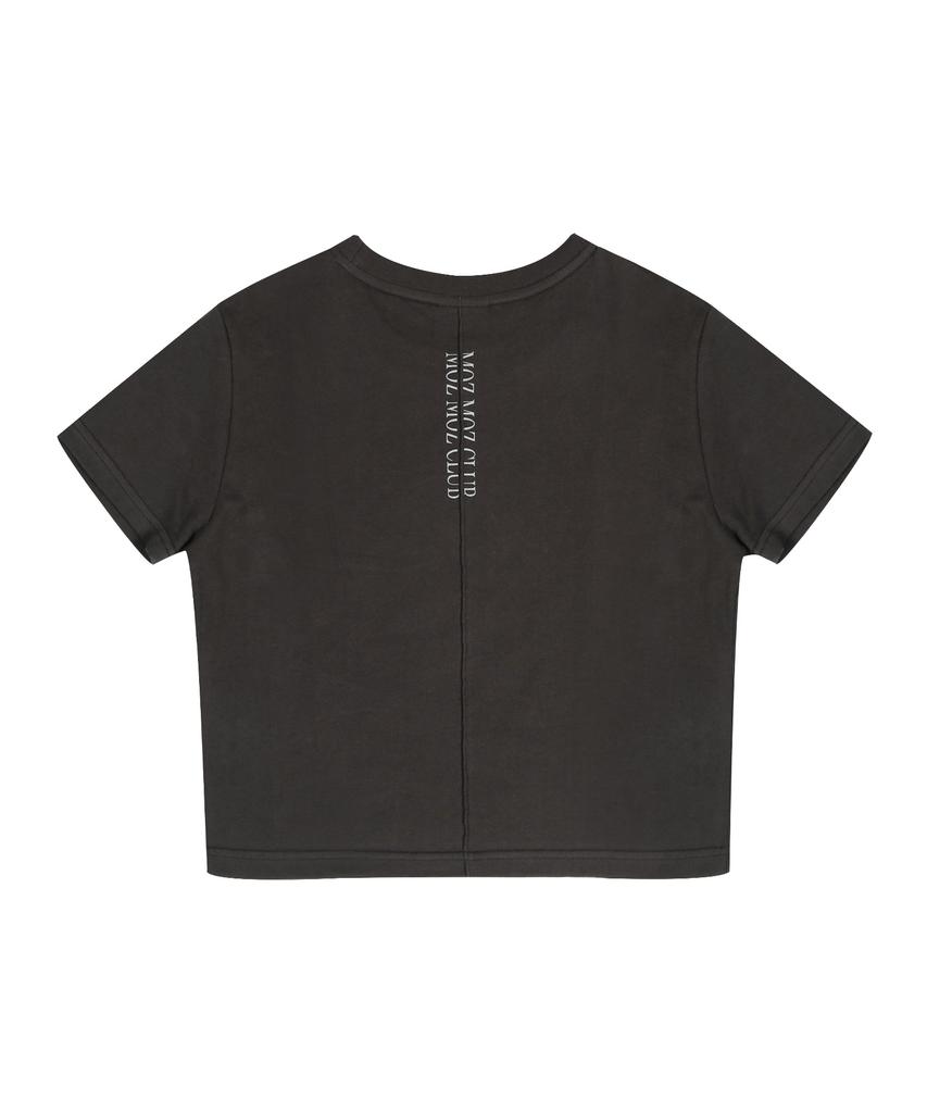 MOZMOZ Pintuck Print Crop Short Sleeve T-Shirt Charcoal
