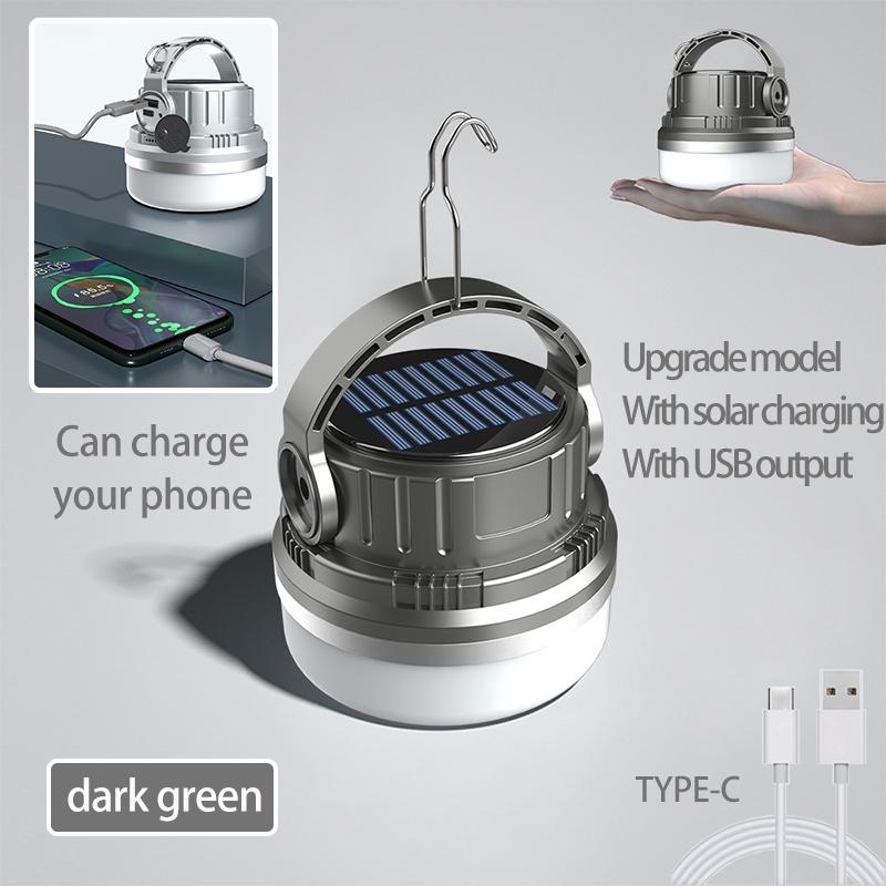 LED Solar Camping Light USB Rechargeable Tent Lamp Portable Waterproof Camping Lantern with Hook Portable Flashlight for Outdoor