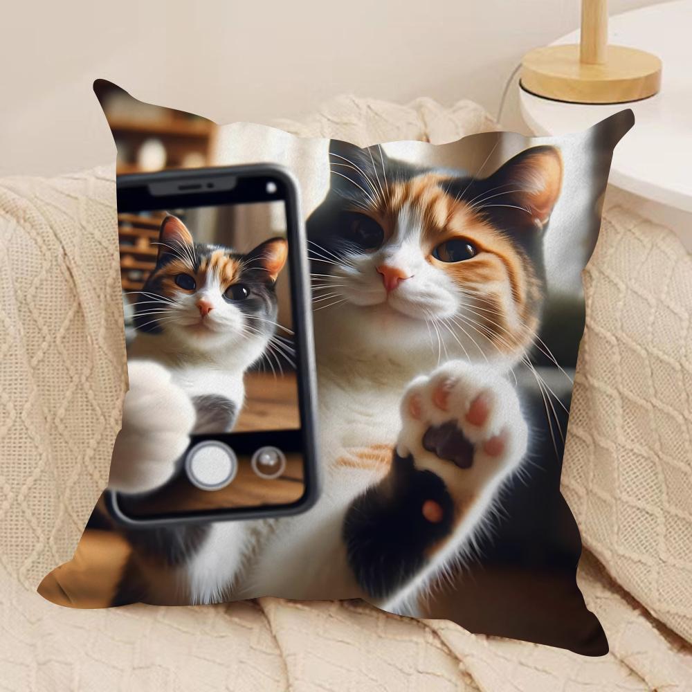 Süße Katze spielt am Handy Kissenbezug Kissenhülle Ultraweicher Hautfreundlicher Stoff Wolkenähnlicher Komfort Verdeckter Reißverschluss