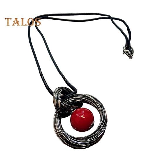 Women Sweater Chain Single-layer Alloy Red Bead Geometric Pendant Clothes Jewelry Dating Prom Party Garment Decoration Necklace
