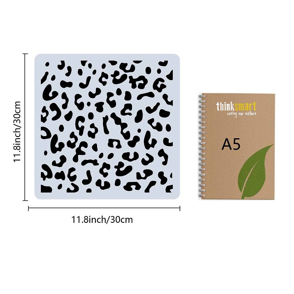 Stencils de Dessin Peinture en Plastique PET Modèles Carré Blanc Crème Motif Imprimé Léopard 30x30cm