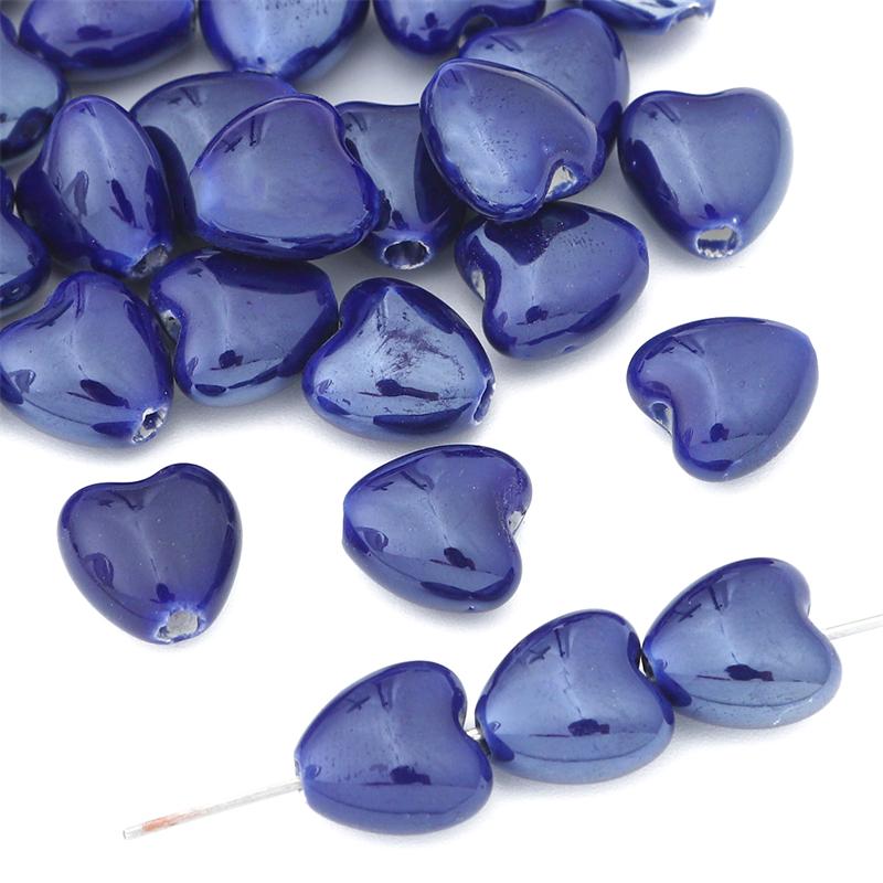 

10 шт./пакет 10 мм, красочные керамические бусины ручной работы в форме сердца, фарфоровые бусины-разделители для браслетов, ожерелий, DIY ювелирных изделий, ремесленное изготовление королевский синий