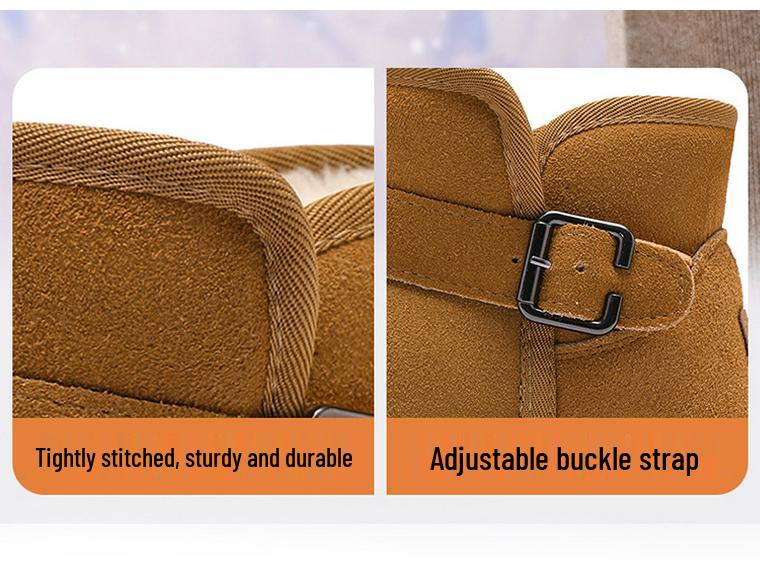 Schnalle Echtleder Schneestiefel - Herren- & Damen Winter Plüschgefüttert, Rutschfest, Verdickte Slipper Baumwollschuhe.