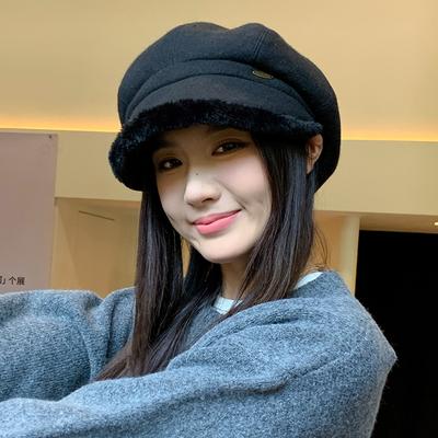 Britischer Stil Herbst und Winter Retro Knopfform Achteckiger Hut für Damen mit Vielseitigen Gesichtern Kleiner Baskenmütze Koreanische Lässige Warme Malerhut