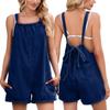Women Sleeveless Backless Adjustable Strap Denim Romper with Pockets Loose Fit Casual Playsuit for Summer Daily Wear