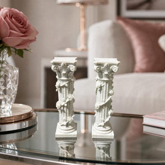 White Corinthian Column Ornament, 3D Printed Flower Vine Column Statue, Roman Column Desktop Ornament for Home Desk Shelf Decor