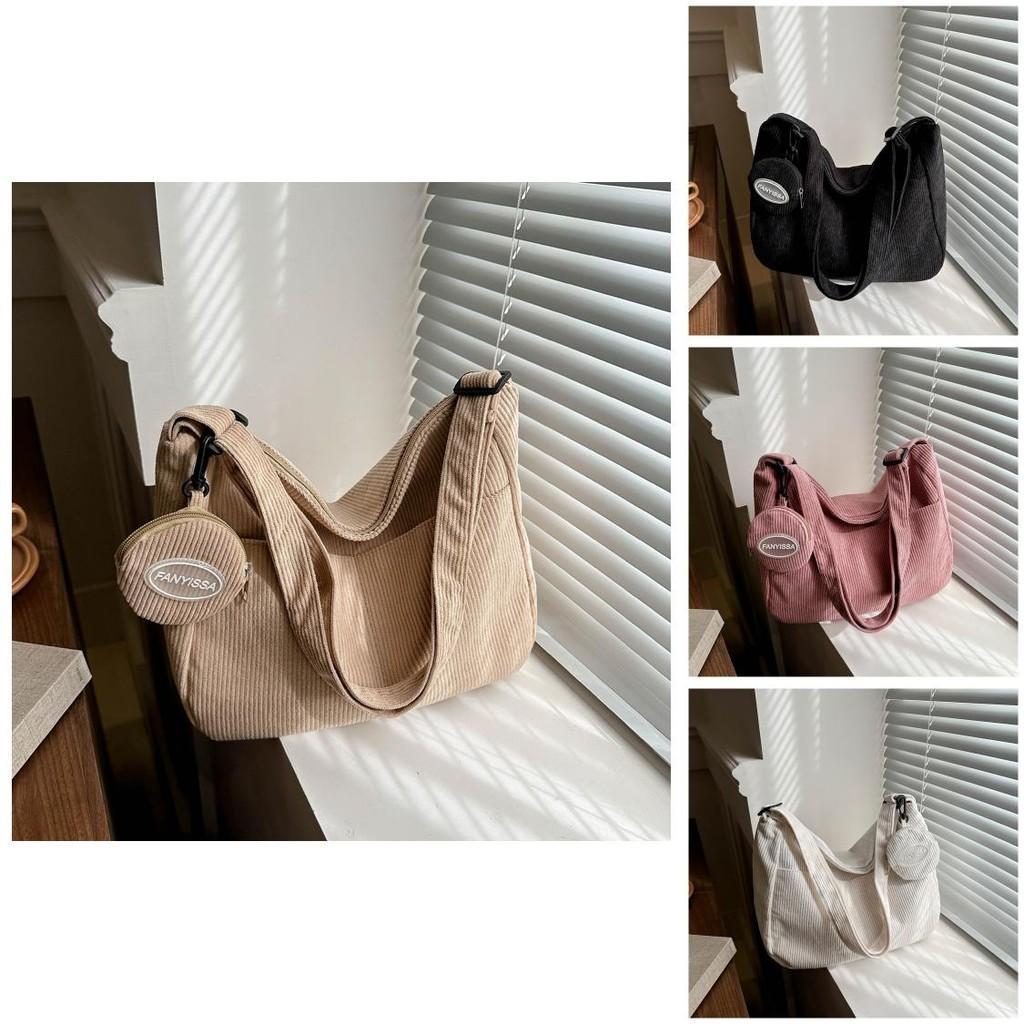 Fashionable Korean Style Corduroy Large Capacity Tote Bag With Adjustable Shoulder Strap