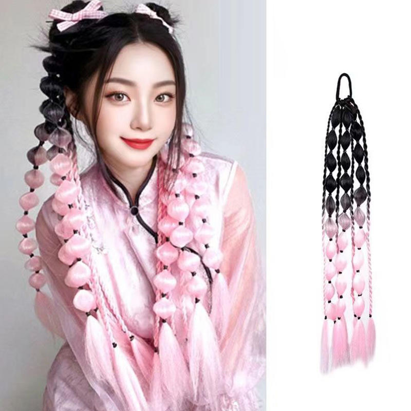 Lantern Bubble Twisted Braid Wig Fashion Female Street Style Long Hand Braided Ponytail Wig