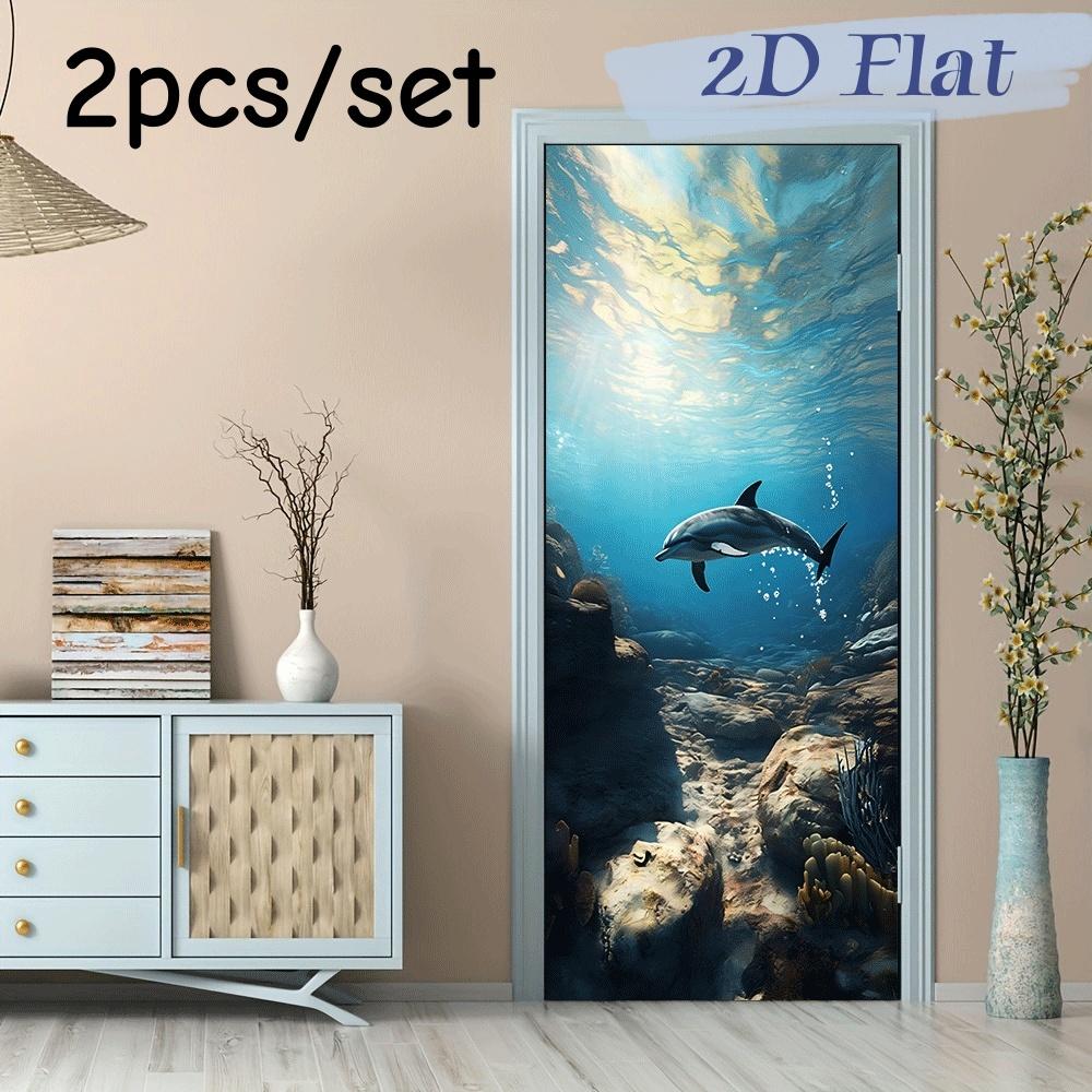 

2pcs Deep Sea Fantasy Dolphin Wall Stickers, Underwater World, Children s Room, Bedroom and Living Room Decoration Stickers, (as the picture,38.5x200cmx2)