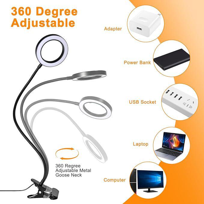 LED Beauty Magnifier Lamp for Nails & Microblading - Flicker-Free, Dimmable, Eye Protection, Three-Color Options
