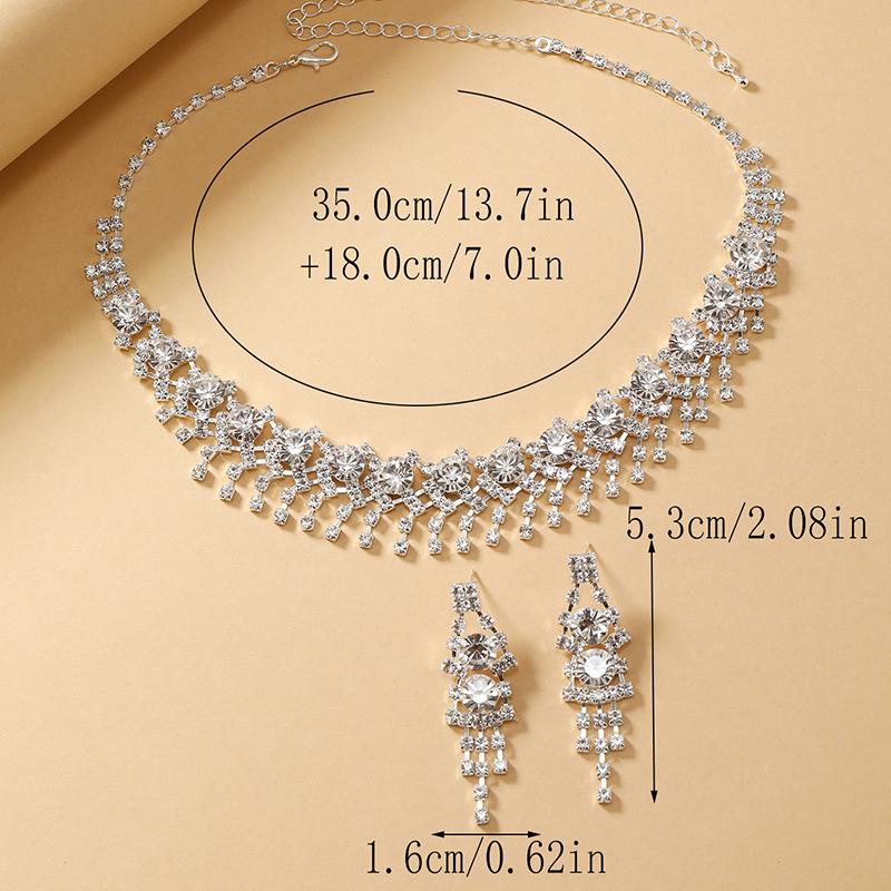 Meier Bridal jewelry set: european & american style white crystal rhinestone necklace and earring set