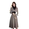 Women's Gray Knitted Turtleneck Sweater Dress - Elegant Winter 2024 Long Skirt