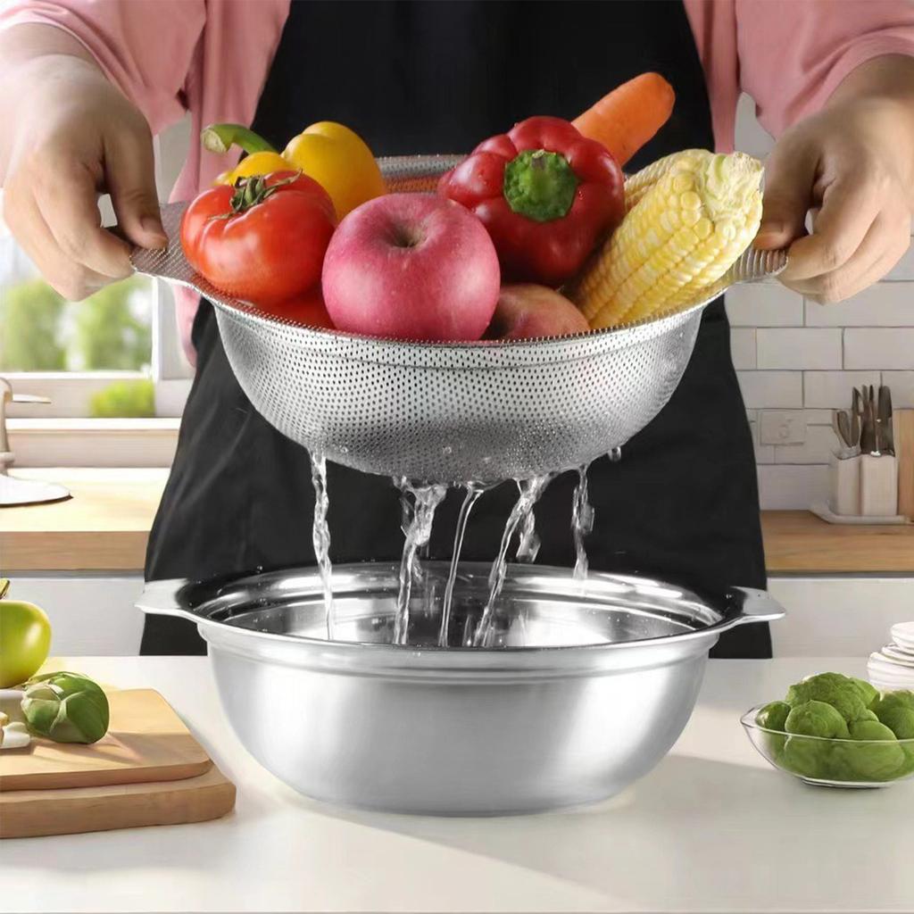 Stainless Steel Microporous Colander With Handle, Rice Washer Microporous Strainer Set For Washing Vegetables And Rice And Draining Cooked Pasta.