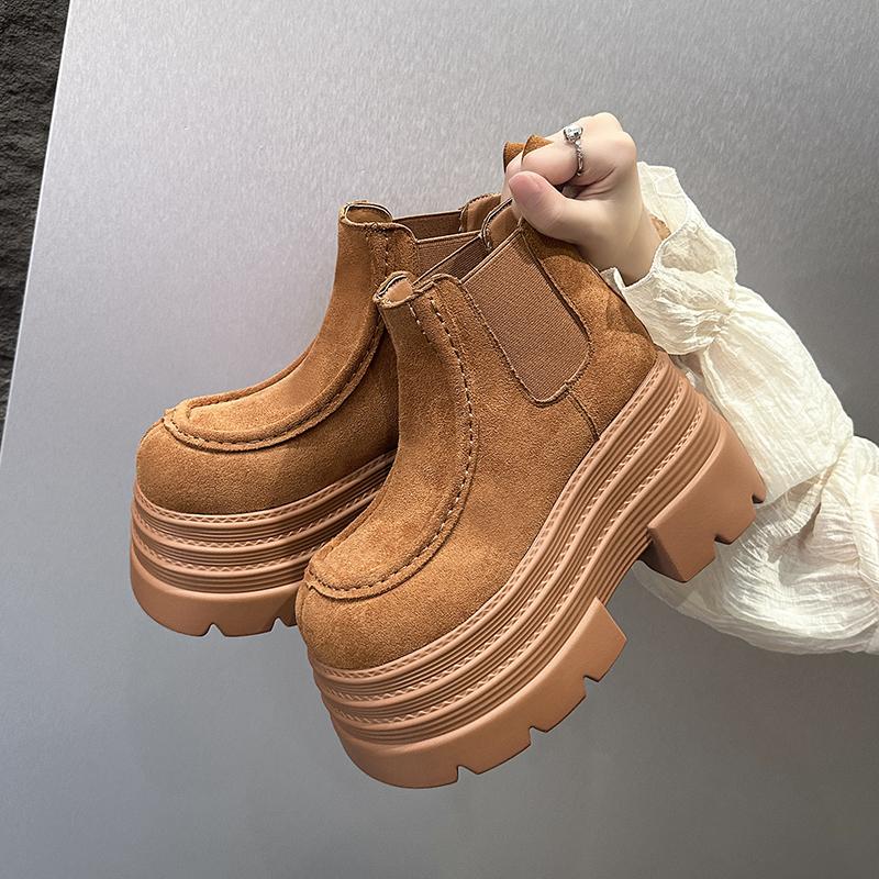 Fashion Ankle Boots for Women New Winter Autumn 10CM Motorcycle Boots Thick Heels Platform Faux Suede Sneakers Short Boots Mujer Botas