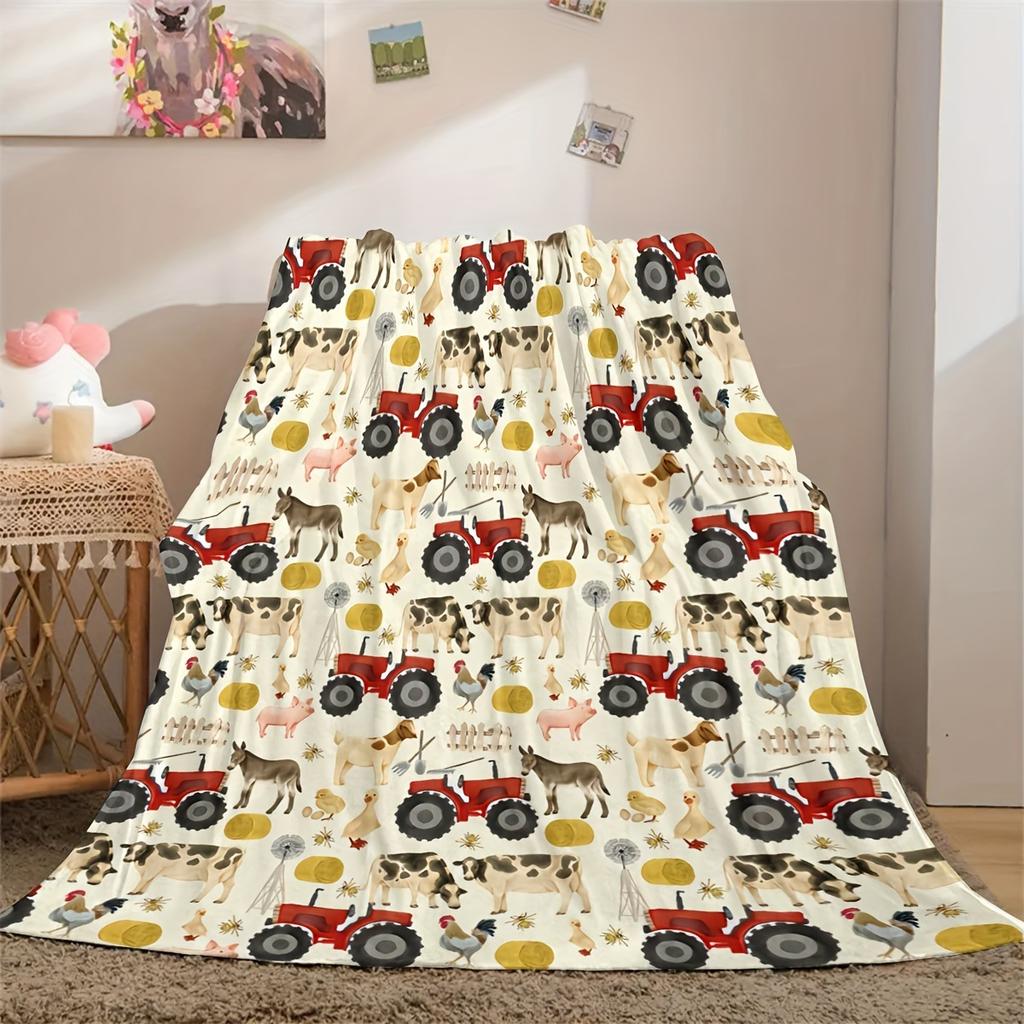 Farm Animal Tractor Blanket Flannel Cartoon Animal Blanket Lunch Break Four Seasons Sofa Office Blanket