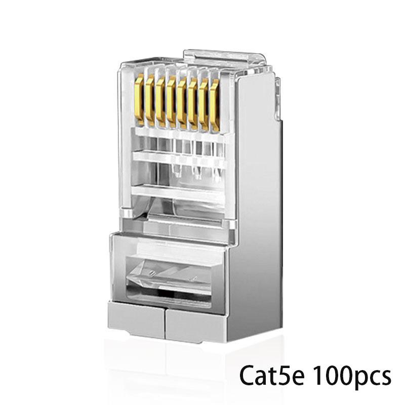 1000Mbps Cat6 Cat5e RJ45 Plug Ethernet Cable Connector Male Lan Network 8P8C STP Shielded Terminals Cat 5 Gold Plated 100pcs