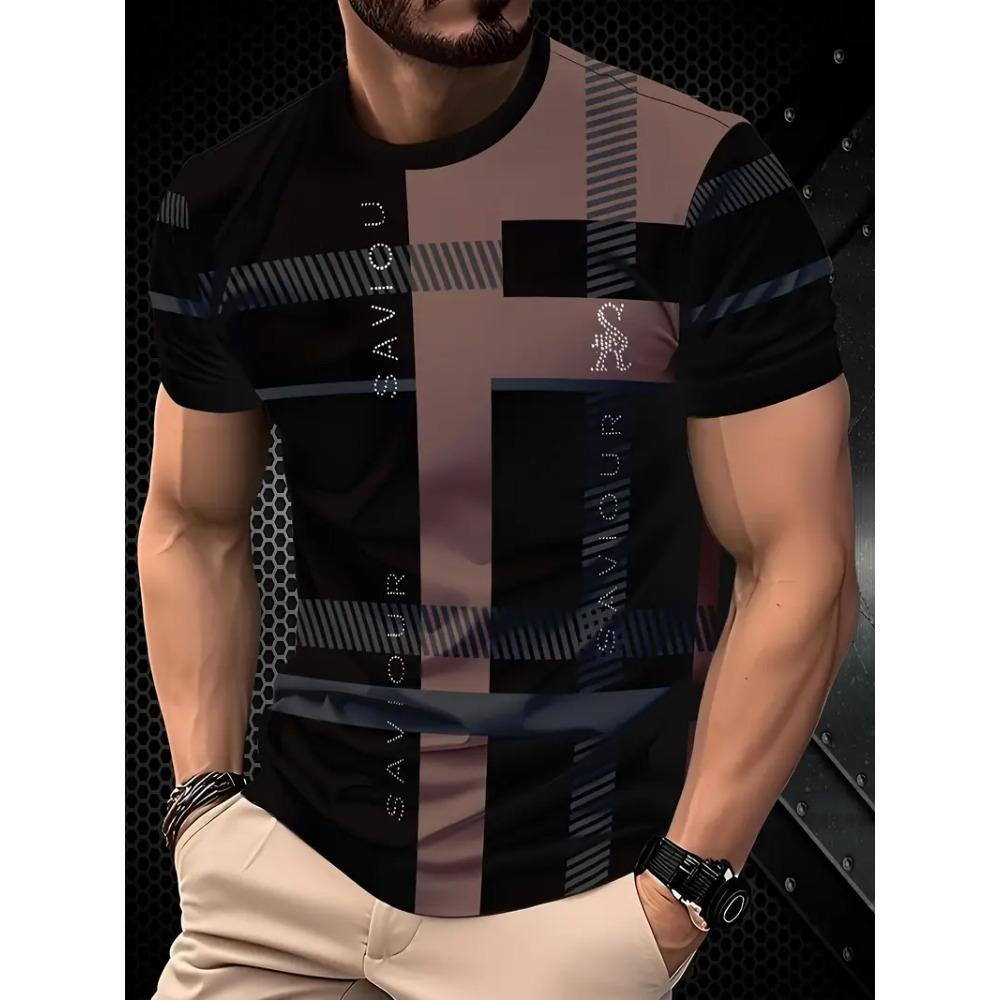 

3D printed striped Harajuku street loose T-shirt XS
