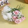 Artificial Rose and Gypsophila Set  Lifelike Faux Flower Bridal Hand Bouquet for Wedding Prop Party Event Decor