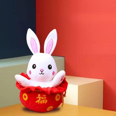 Plush Toy Bunny Figurine Desk Ornament Small Soft Simulation Stuffed Animal Doll for Spring Festival