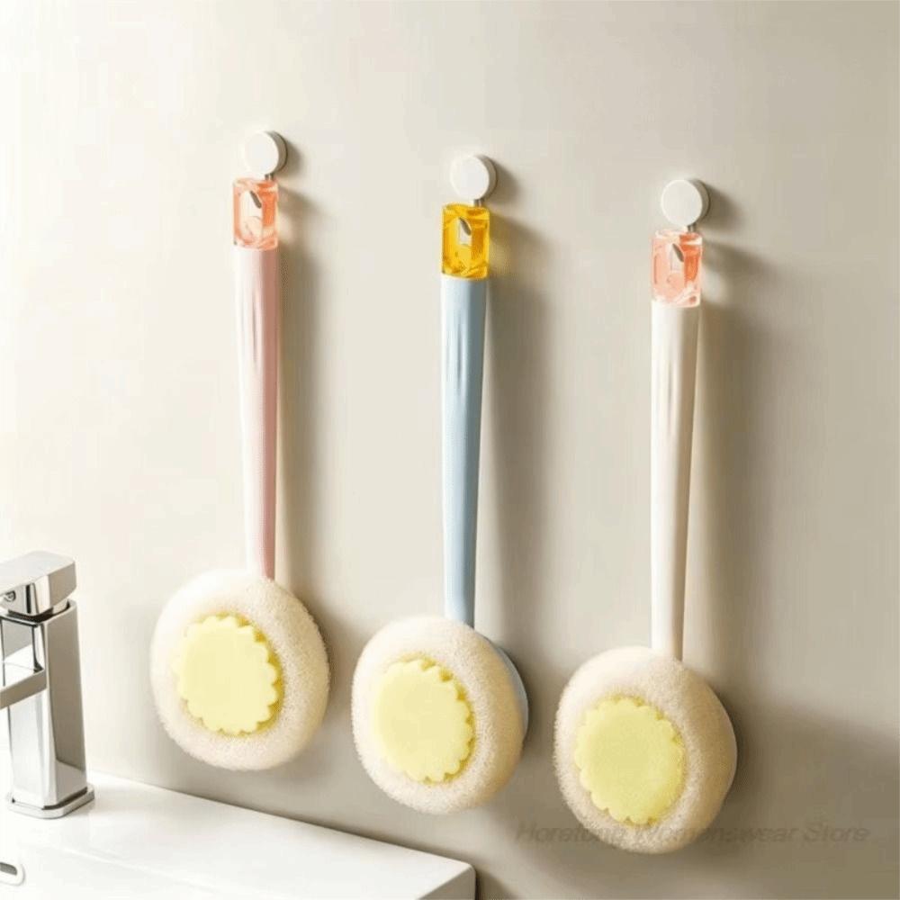 2 In 1 Body Scrubber Long Handle Bath Exfoliator Tool Shower Loofah Sponge Back Washing