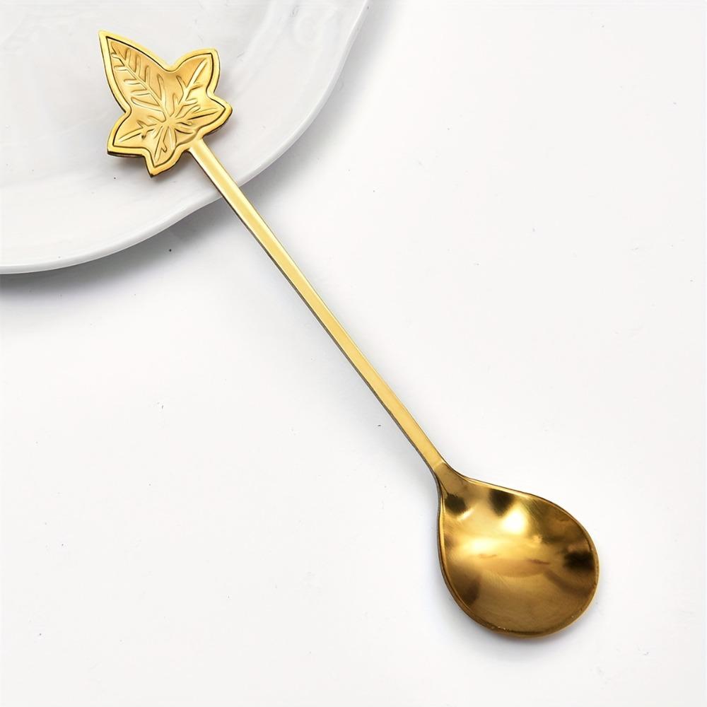 Elegantní zlatě pokovená lžička ve tvaru listu: Ideální pro míchání kávy nebo servírování dezertů - Materiál z nerezové oceli