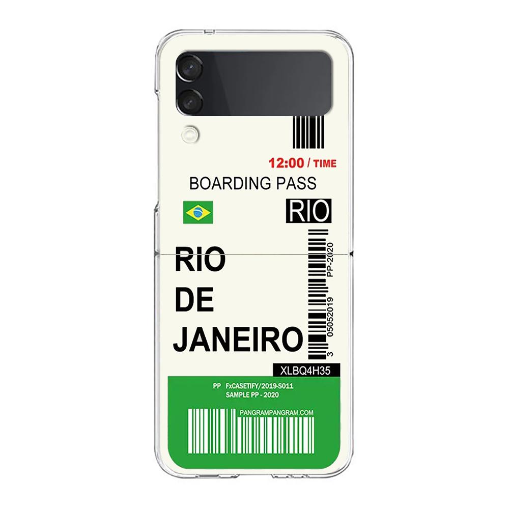 Phone Case For Samsung Galaxy Z Flip 3 4 5 Hard Folding PC World City Travel Ticket New York Label For Samsung Z Flip 6 Cover