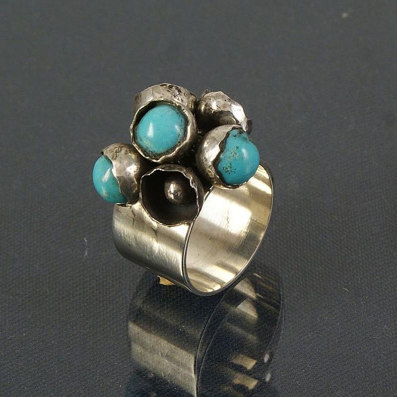 Buy Retro Chic Turquoise Beads Inlay Jewelry Antique Silver Color ...