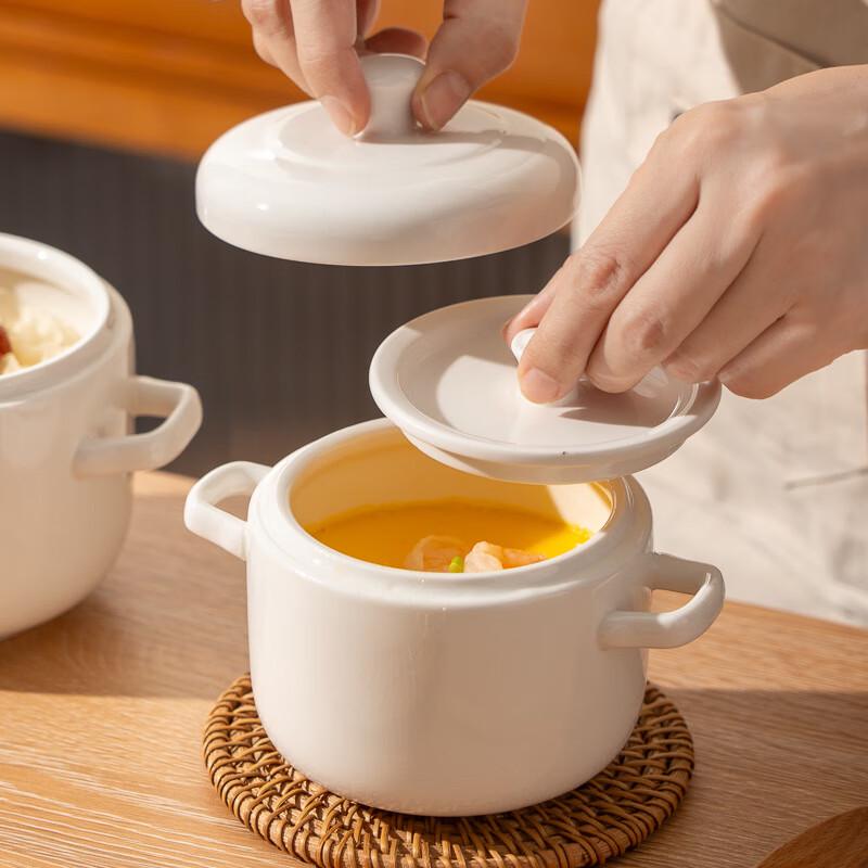 Double-Handle Ceramic Stew Pot with Lid 380ml