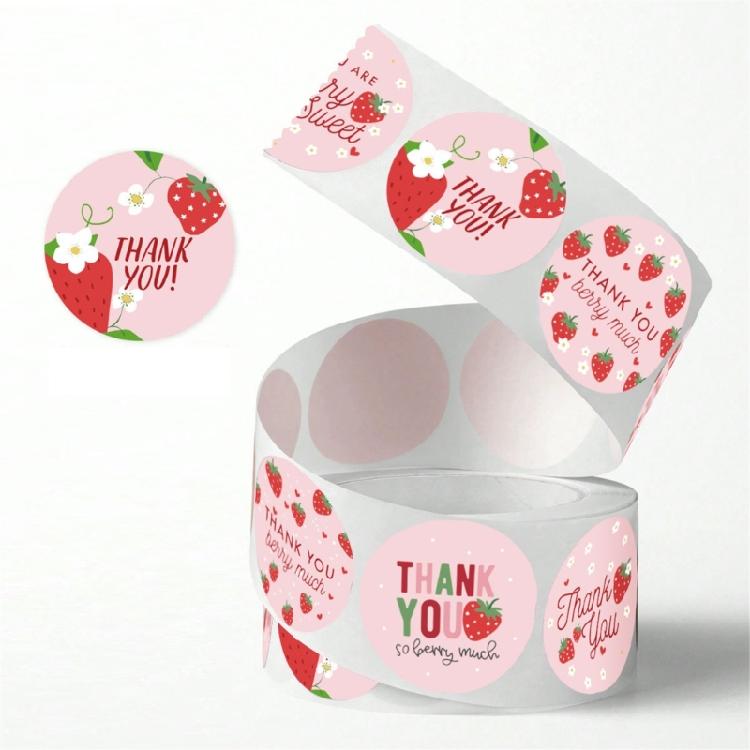 500Pcs Round Thank You Sticker Strawberry Thank You Label Seal Sticker for Seal Envelope Wedding Valentines Packaging
