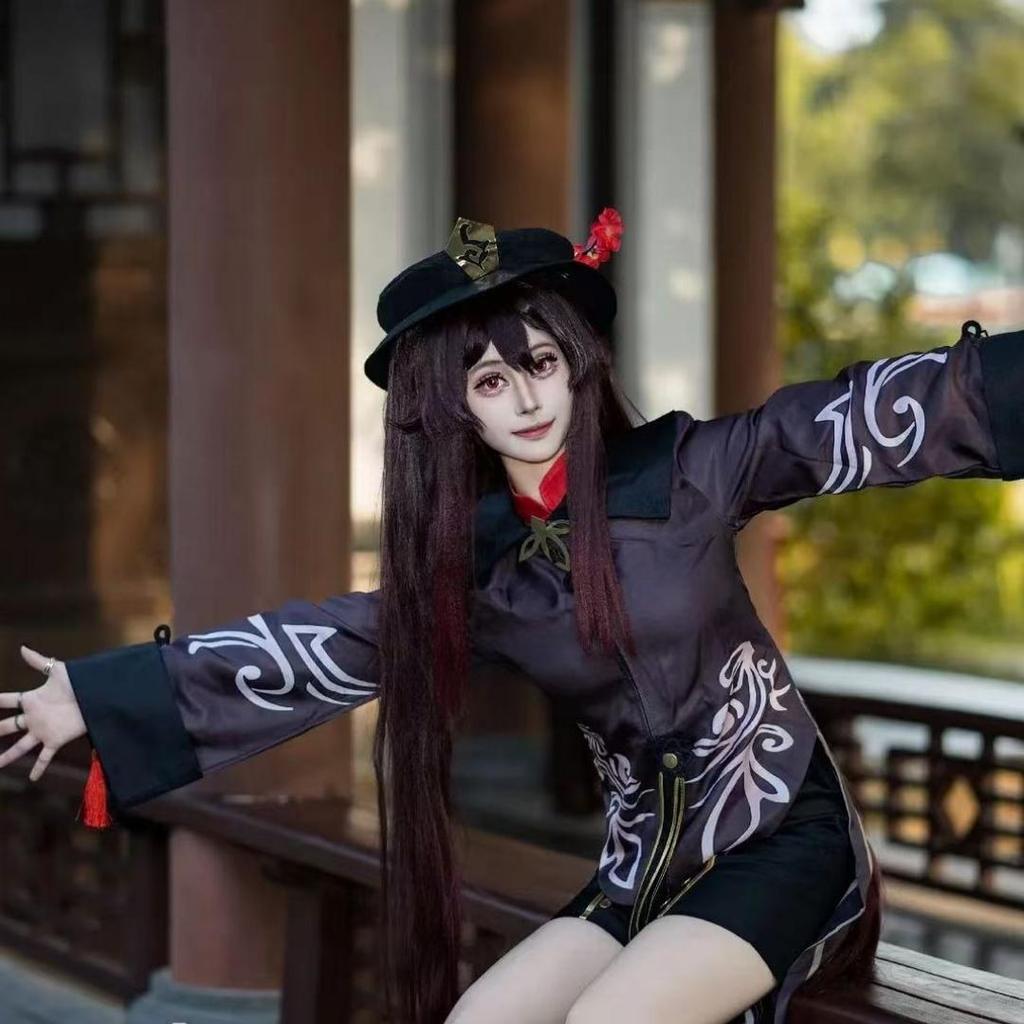 Impact Hutao Cosplay Costume Shoes Uniform Wig Chinese Style Halloween Costumes for Women Game Hu Tao