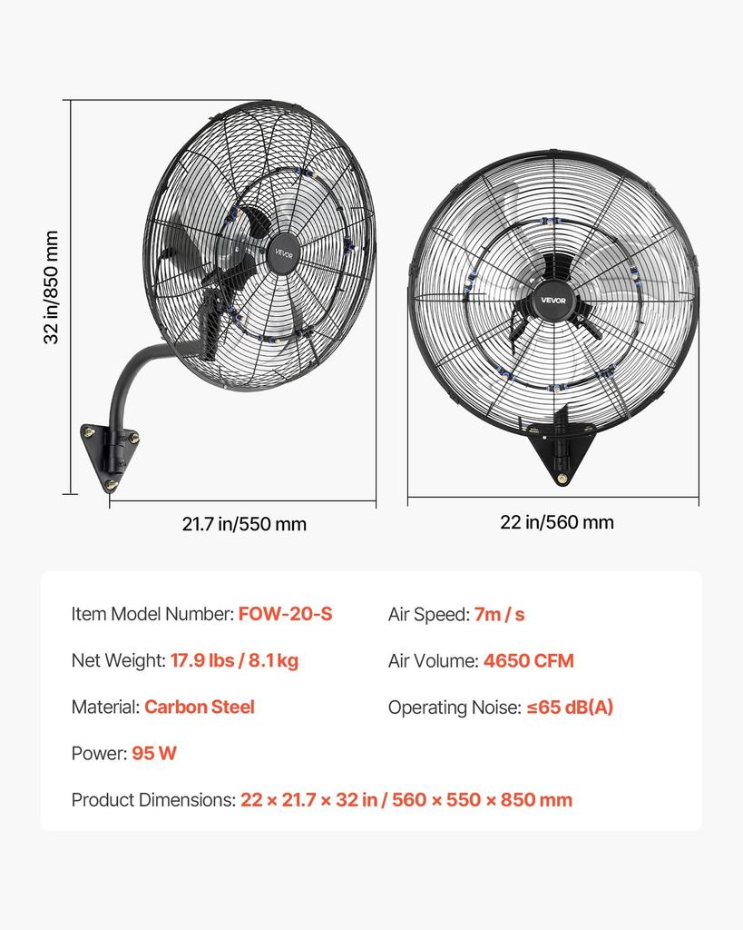 Wall Mount Fan, 505 Mm Wall Mounted Hanging Fan with Oscillating & Mist, Remote, IP44-rated, 3-Speed, 18h Timer, Temperature Control, Powerful for
