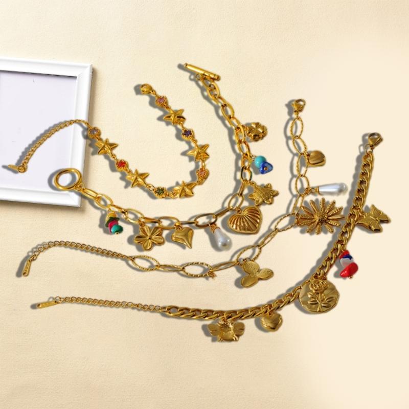 Stylish Multi Charm Bracelet Multi Pendant Bracelet with Flower and Heart Details Elegant Wrist Chain Jewelry