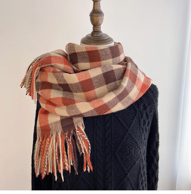 Winter Plaid Scarf for Women Warm Checkered Shawl Soft Imitation Cashmere Neck Warmer Thick Student Wrap Cold Weather