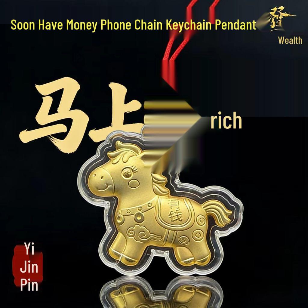 Golden Pony Pendant 2026: Year of the Horse Pure Gold 999 Keychain for Wealth and Traffic Safety.