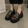 Women Loafers Thick High Heel Shoes Pu Leather Platform British Female Pumps Heightening Brown Slip on Design Punk Lolita Shoes