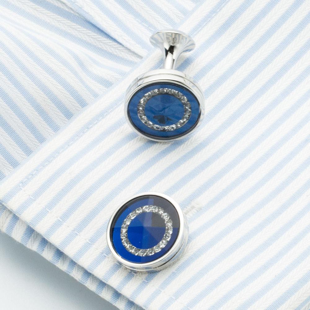 Foreign trade round blue crystal cufflinks, men's French shirt sleeves, high-quality cufflinks 706