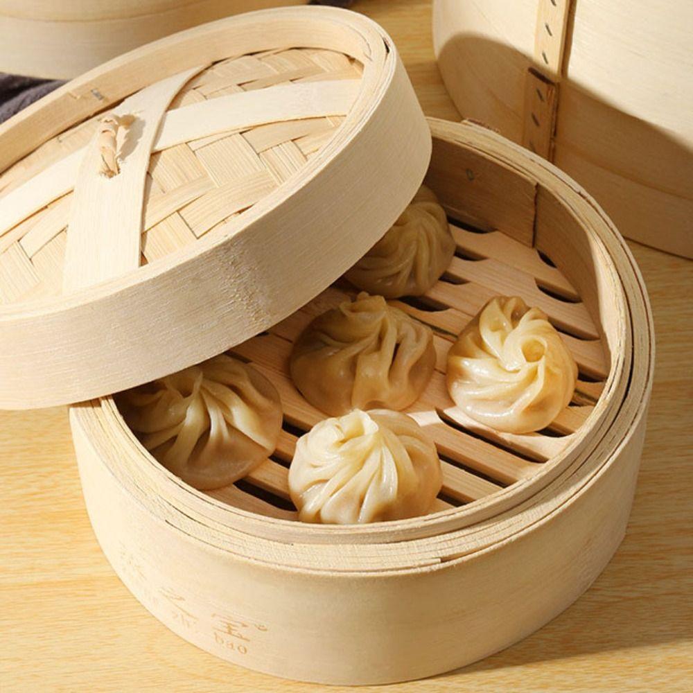 Anti-scalding Bamboo Steam Basket Round Stuffed Bun Steamer Durable Bamboo Steamer  Breakfast Shop