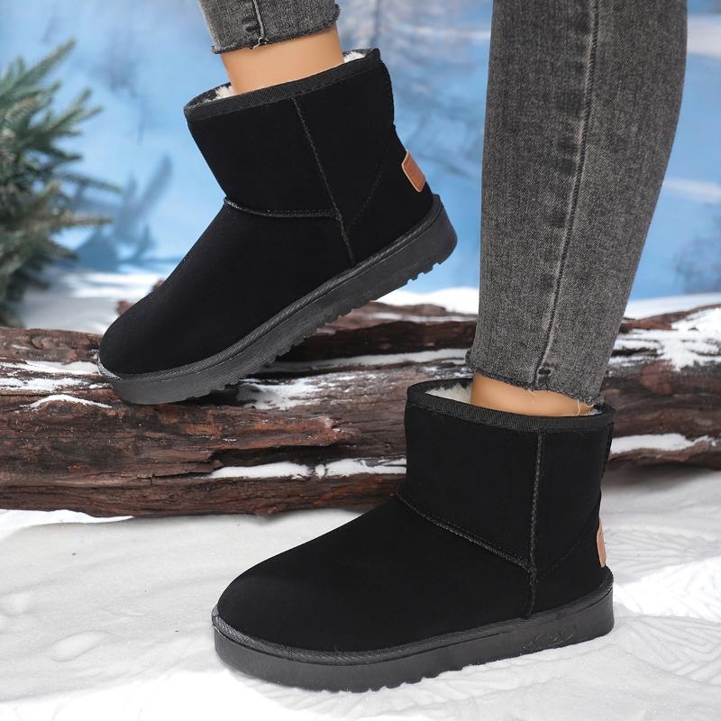 Winter Warm Short Cylinder Snow Boots Round Toe Suede Sleeve Platform Anti-Slip Wear-Resistant Flats