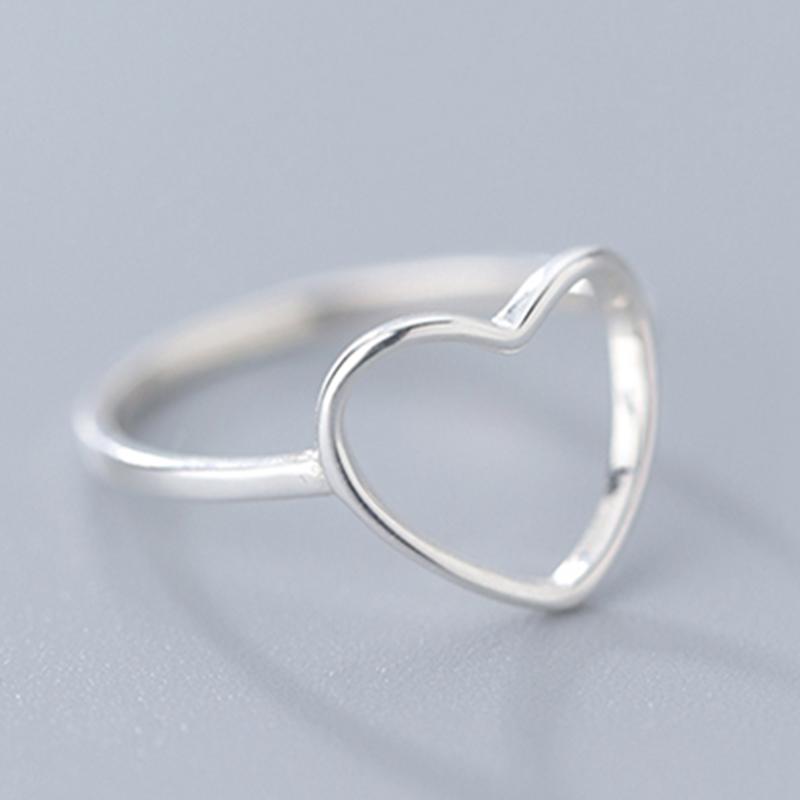 New Classic Genuine 925 Silver Hollow Heart Ring Love Wedding Bands Ring for Women Girl Fashion Jewelry Gift Party Ring