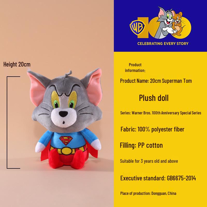 Genuine Warner Brothers Tom and Jerry Superman Tom Cat Plush Doll with Dinosaur Costume
