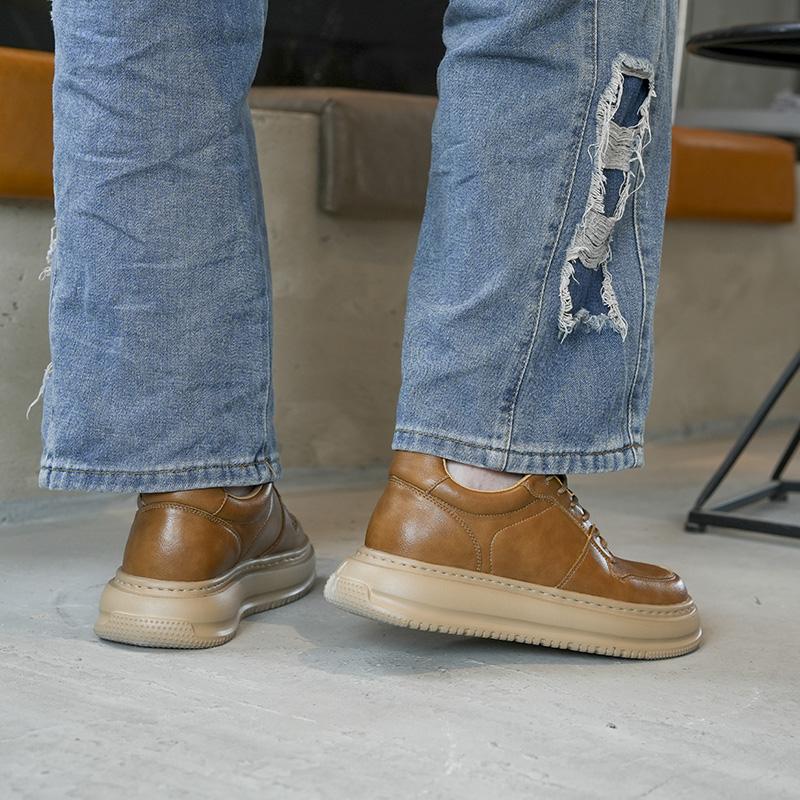 7cm Lifting Elevator Shoes Men Genuine Leather Platform Sneakers Thick Sole & Hidden Height Increase Board Casual Sports Shoes