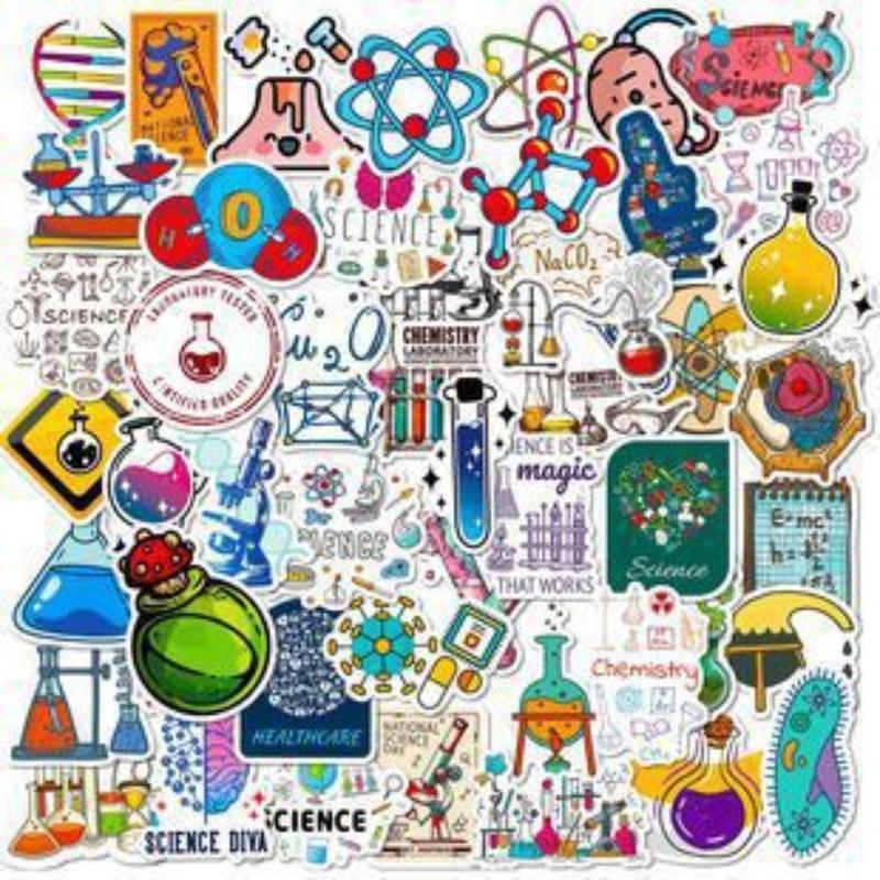 50-300 Lab Decals Chemical Equations  Cartoon Laboratory Supplies Decals Scientific Decals Premium