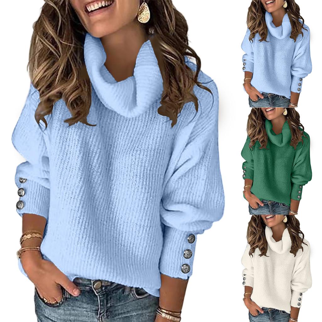 Women's Turtleneck Knit Sweater Color Versatile Top for Everyday Wear