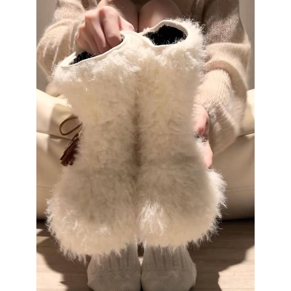 White plush thick-soled fluffy snow boots women's winter warm outer wear non-slip cotton shoes