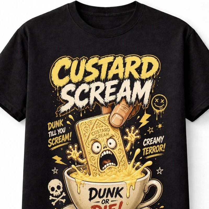 Custard Scream Biscuit Custard Cream Horror Coffee Graphic Unisex TShirt S